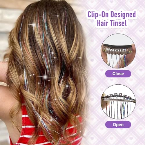 MAYCREATE® 18PCS Hair Tinsel Extensions for Women Girls Glitter 20 Inch Clip-in Fairy Highlight Sparkling Clips Party Festival Colorful
