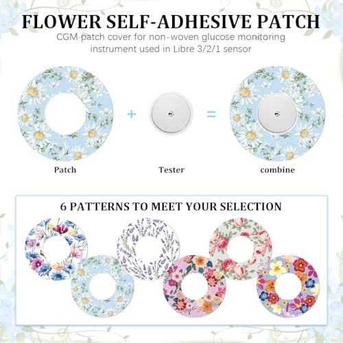 MAYCREATE® Self Adhesive Patch Stickers Compatible with Freestyle Libre Sensor, 18pcs Flower Print CGM Glucose Monitor Device Patches Tape, CGM Patch Covers for Freestyle Libre 3 2 1