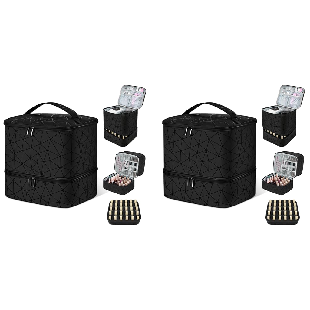 MAYCREATE Travel Nail Polish Organizer Bag for 30 Bottles with Double Layer Design | PU Makeup Storage Case