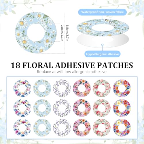 MAYCREATE® Self Adhesive Patch Stickers Compatible with Freestyle Libre Sensor, 18pcs Flower Print CGM Glucose Monitor Device Patches Tape, CGM Patch Covers for Freestyle Libre 3 2 1