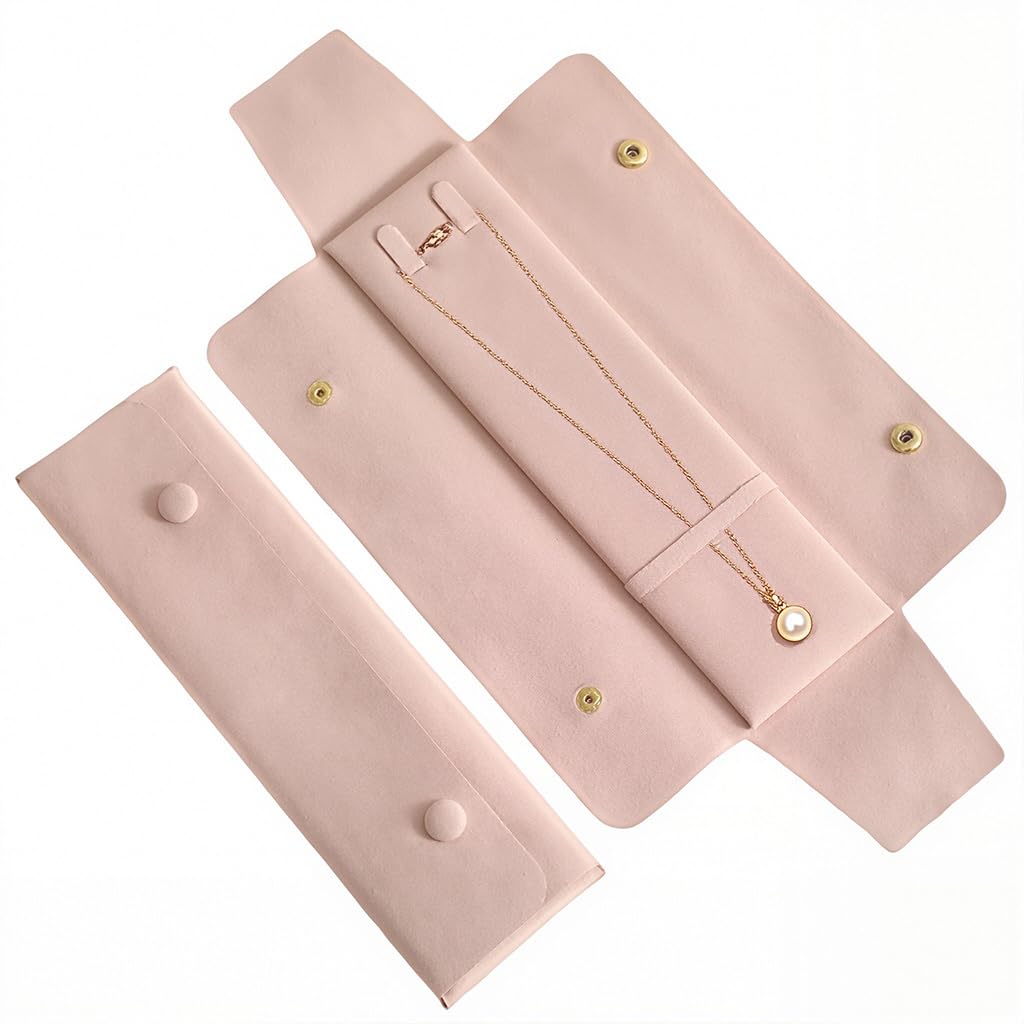 MAYCREATE Jewellery Organiser Pouch for Travel with Snap Closure 22×6.5cm Pink PU | Gift for Women