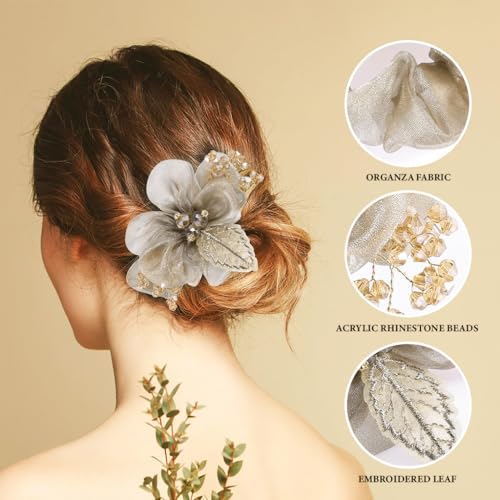 MAYCREATE® Scrunchie Hair Bands for Women Girls, 2PCS Floral Rubber Band for Hair Elastics Ties Scrunchies Set, Sheer Organza Flower with Beaded Accents