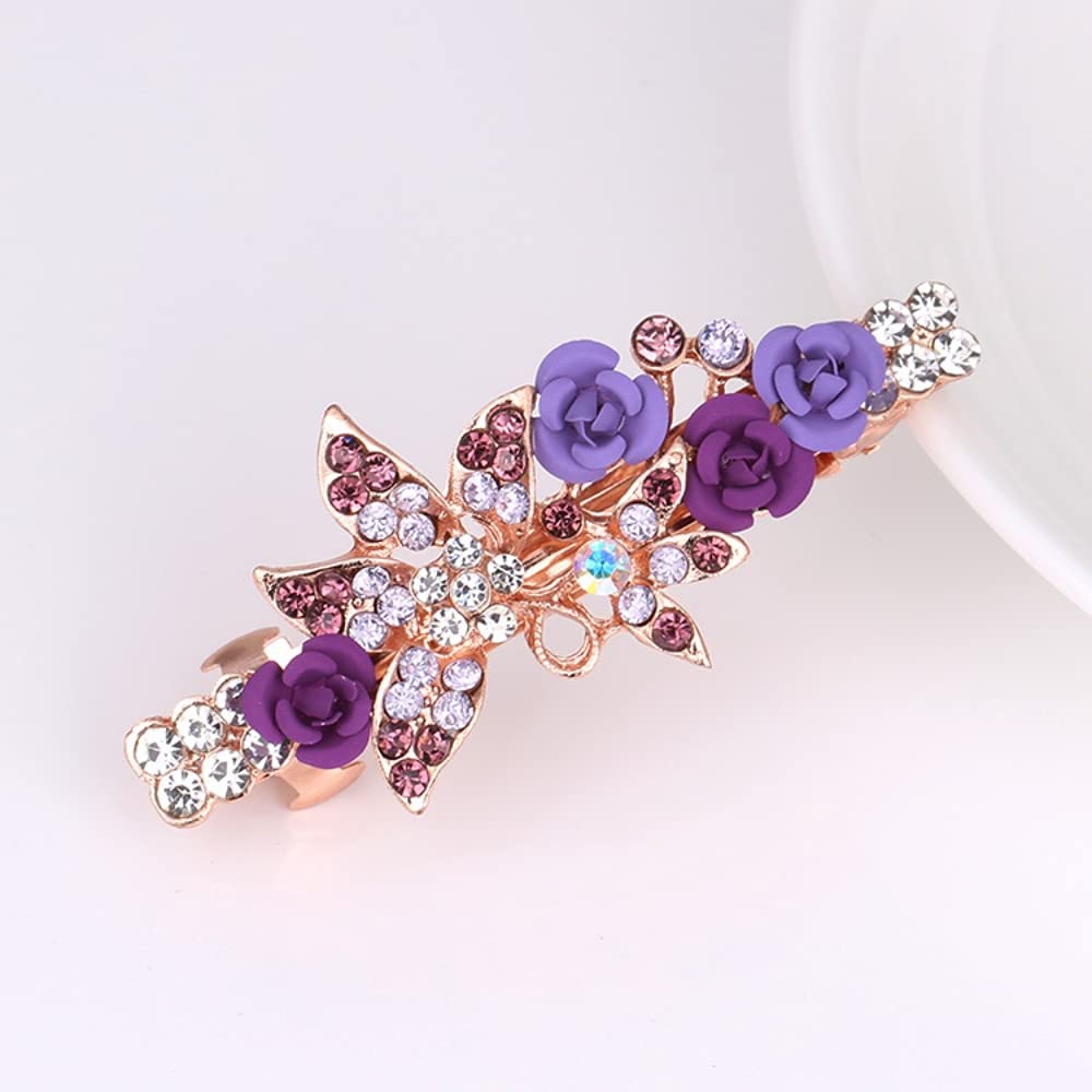 MAYCREATE Hair Clips for Women with Rhinestone Flower Design 3 Pcs 6.5×2.5 cm | Alloy Barrettes for Girls