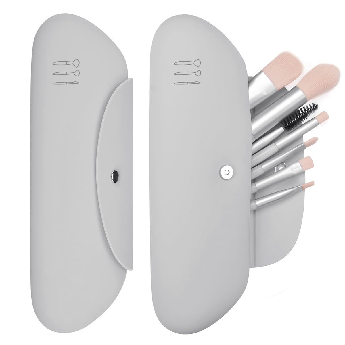 MAYCREATE Makeup Brush Holder for Travel with Standable Design and 20x6cm Silicone Case | Khaki Organizer