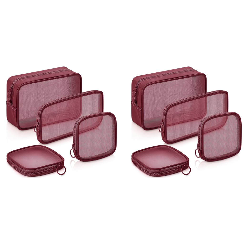 MAYCREATE Zipper Pouches Combo for Travel and Work featuring 8PCS in 4 Sizes Mesh Bags | Burgundy Red Nylon Cosmetic Organizer