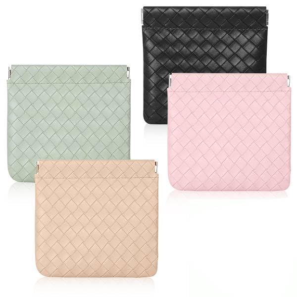 MAYCREATE Small Makeup Pouch for Travel with Self‑Closing Design and PU Leather | 4pcs 4.7x4.5in Organizer for Women