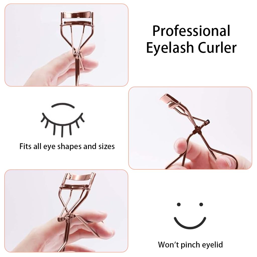 MAYCREATE Eyelash Curler Kit for Women with 6 Refill Pads and Ergonomic Metal Design | Includes Folding Lash Comb