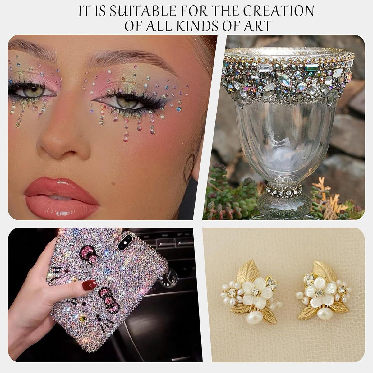 MAYCREATE 3D Nail Charms Crystal Nail Gems for Nail Art, Crystal Bow Nail Art Gems Flat Nail Jewels Decorations Aurora Flowers Chains Nail Stuff for Nail Art Decoration Design DIY Crafting