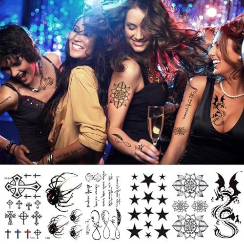 MAYCREATE® 36 Sheet Temporary Tattoo for Men Waterproof, Large Forearm Tattoo for Men Women, Tattoo Sticker for Arm Legs, Half Arm Band Tattoo, Fake Black Tattoos for Party Perform Makeup