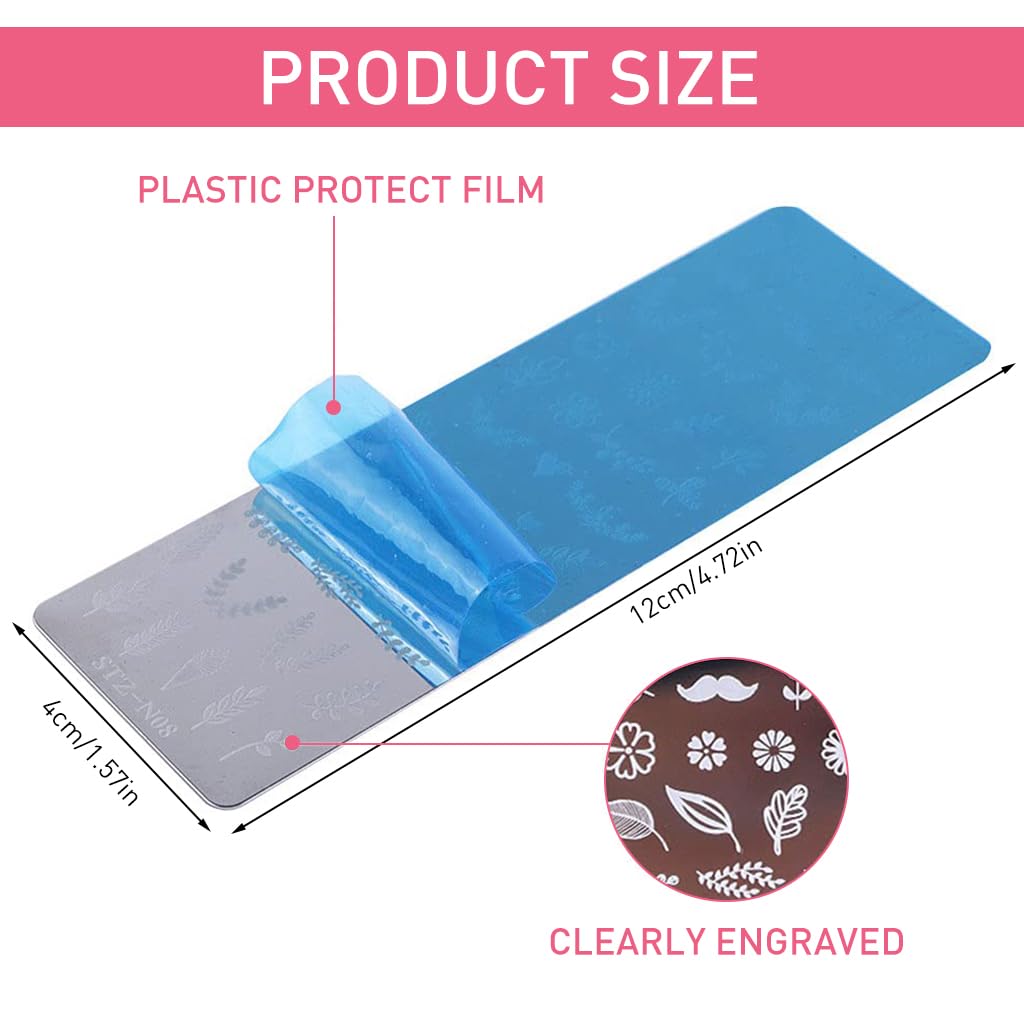 MAYCREATE Nail Art Stamping Plates for DIY Designs featuring 5 Etched Floral Patterns | Stainless Steel