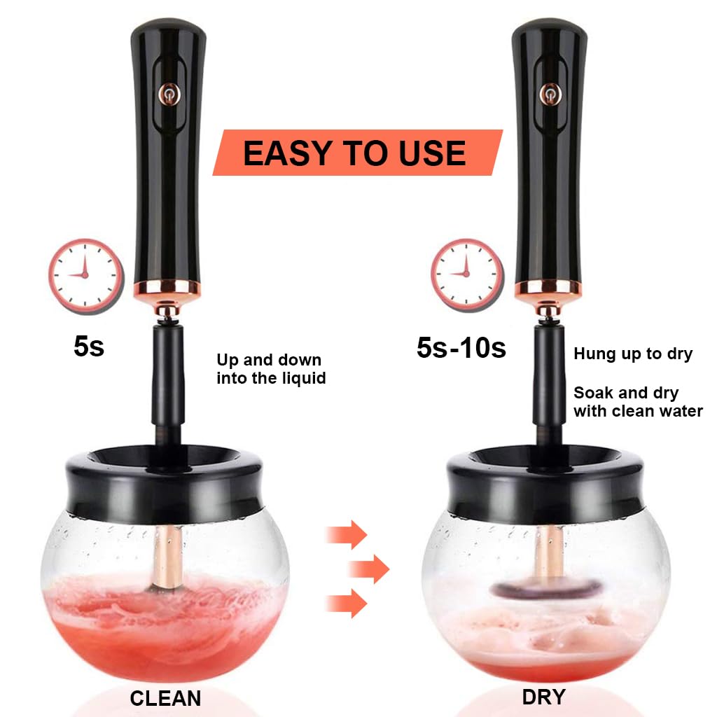 MAYCREATE® Electric Makeup Brush Cleaner and Dryer Machine, 2-in-1 Automatic Cosmetic Brush Cleaning & Drying Tool Spinner, with 8 Size Rubber Collars for All Size Brushes, Wash and Dry in Seconds