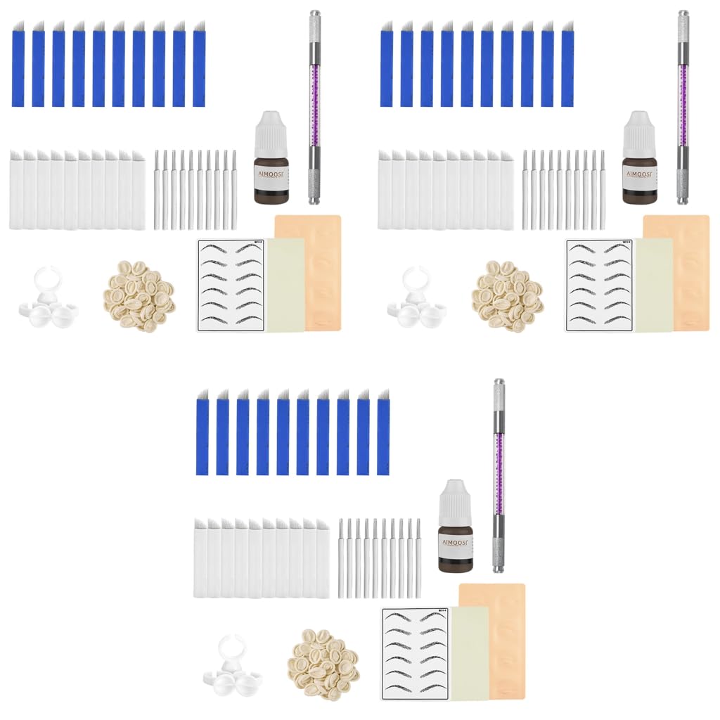 MAYCREATE Microblading Kit for Eyebrow Practice with 3 Needle Types and 210 pcs Tools | Anti Slip Pen and Black Ink for Beginners