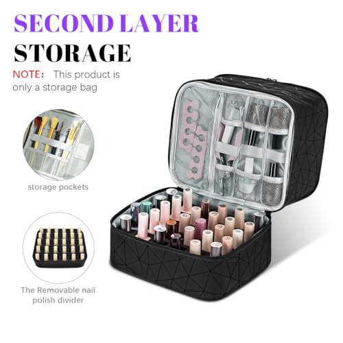 MAYCREATE® Travel Nail Polish Organizer Bag Large Capacity Double Layer Zipper Makeup for 30 Bottles Portable Art Tool Case with Handle Multi Pouches Cosmetic Storage 2 PCS
