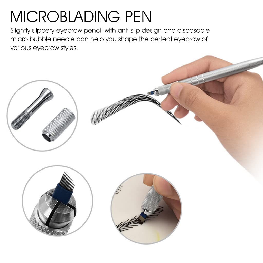 MAYCREATE Microblading Eyebrow Pen Needle Kit for Practice with Lock Pin Design and 3D Silicone Skin | 3PCS Set