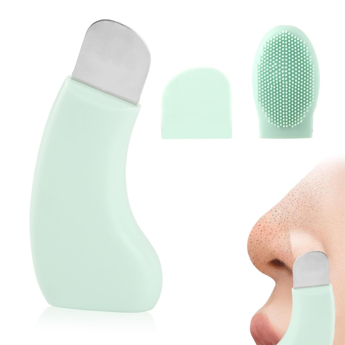 MAYCREATE® 3-in-1 Blackhead Remover Tool, Blackhead Scraper with Double-Sided Silicone Face Cleansing Brush, Deep Pore Cleaner for Nose, Chin & Facial Exfoliation