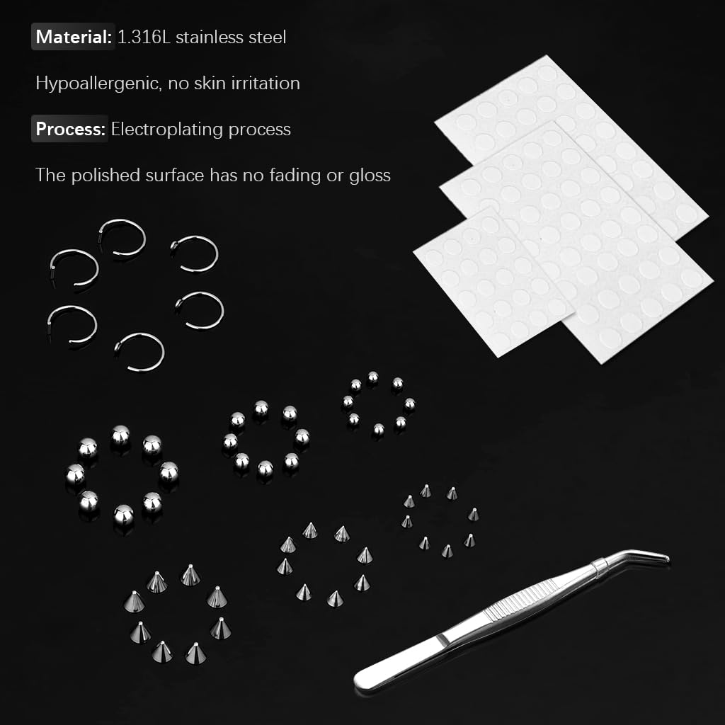 MAYCREATE Nose Ring without Piercing for Stylish Looks featuring 155 pcs Set with Adhesive Tabs