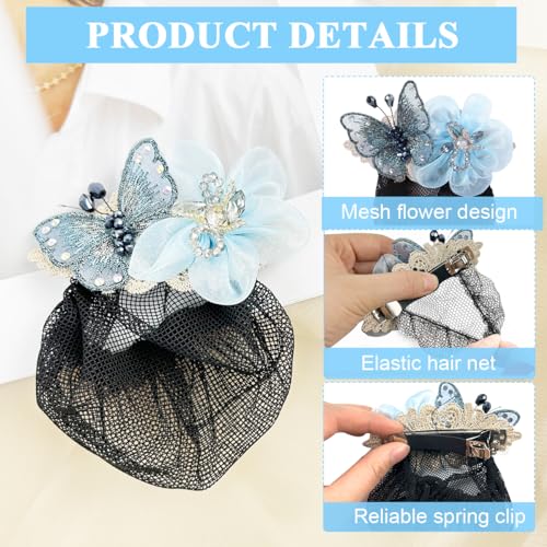 MAYCREATE® Women Hair Clip Butterfly Decal Bun Net Hairnet for Work Daily Dancer Nurse Blue 2PCS