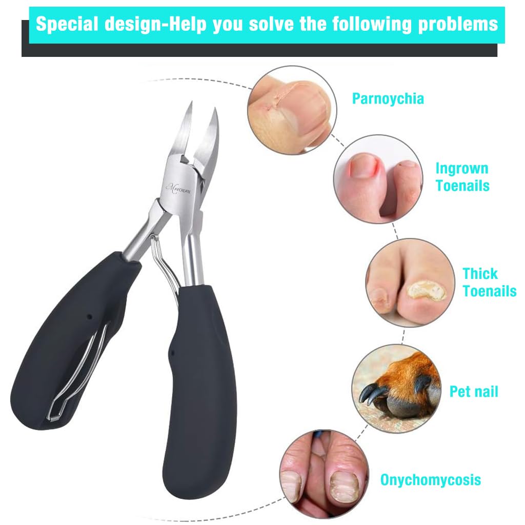 Maycreate Toe Nail Clipper for Ingrown or Thick Toenails with Long Handle and Soft Grip for Seniors
