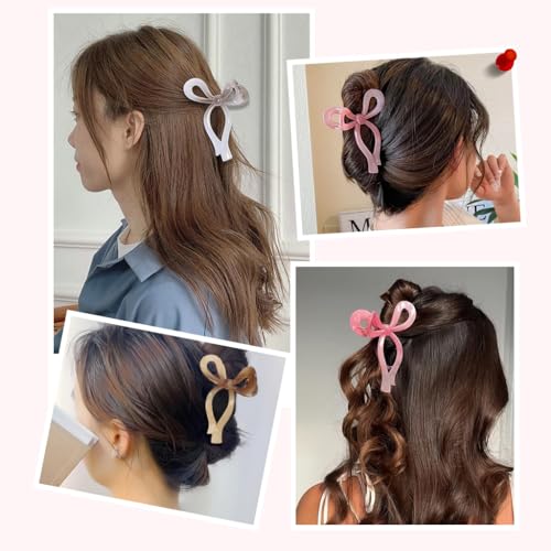MAYCREATE 3Pcs Claw Clips for Women Aesthetic Colorful Bow Hair Clips for Girls Women Boho Large Hair Clutches Sweet Acrylic Claw Clips for Long Thin Thick Hair Cute Hair Accessories for Women