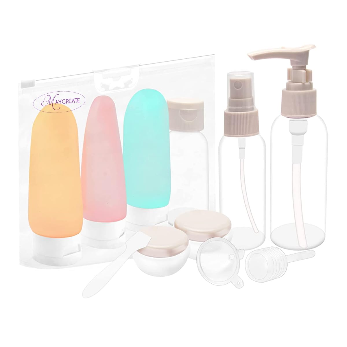 MAYCREATE® 11pcs Travel Bottles for Toiletries Kit, Empty Leakproof Travel Containers Squeeze Bottle for Travelling, Toiletry Bottle Spray Bottles Cream Jars Dispenser Set for Shampoo, Lotion, etc