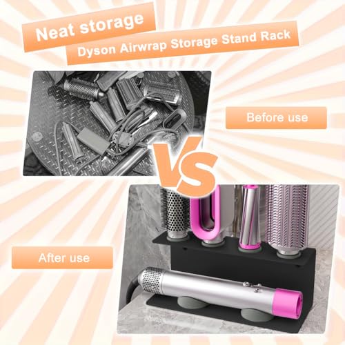MAYCREATE® Curling Iron Holder Attachments for Dy*on Airwrap Organizer Stand on Desktop, Hair Wrap Storage Rack Accessories Wall Mounted-Black