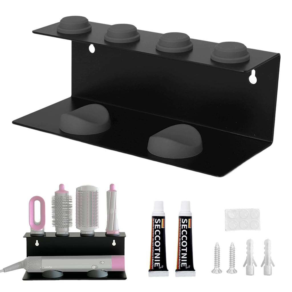 MAYCREATE Curling Iron Holder Attachments for Dyson Multi Styler with Double Layer Storage | Wall Mounted Black Organizer