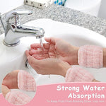 MAYCREATE® Face Wash Headband & Wristband Set, Soft Stretchy Bowknot Headband for Women Girls, Flannel Super Absorbent Sweat Wrist Towel Band for Washing Face, Makeup, Yoga, Fitness (Pink) 2 PCS
