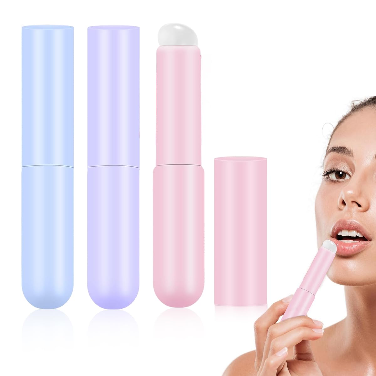 MAYCREATE Lip Applicator Set for Lip Balm and Lipstick with Soft Silicone Brush Head | 3pcs Reusable Makeup Tool