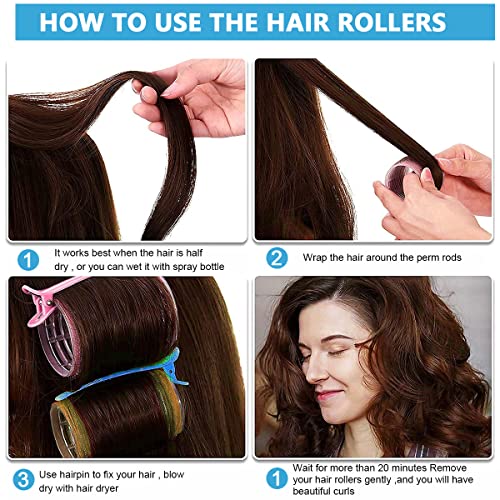 MAYCREATE® Heatless Hair Curler Roller Kit 3 Sizes Self Grip Magic Clips for Long Medium Short Hair with 6 Bang Clips 1 Stainless Steel Comb 3PCS