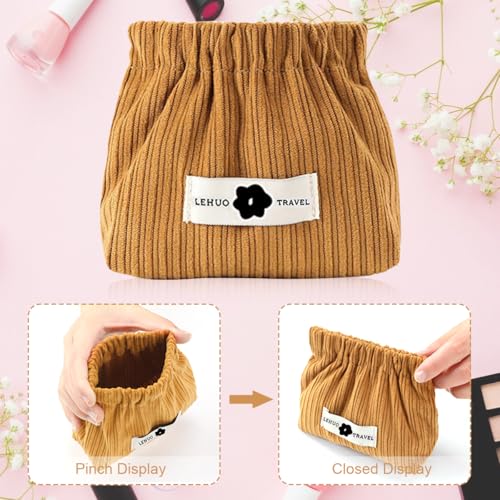 MAYCREATE® 4 Pcs Corduroy Small Pouches for Women Girls, Mini Makeup Purse, Jewelry Coin Organiser, Squeeze Open, Travel Hair Accessories Storage Bags, 13x12x5cm, Coffee & Green