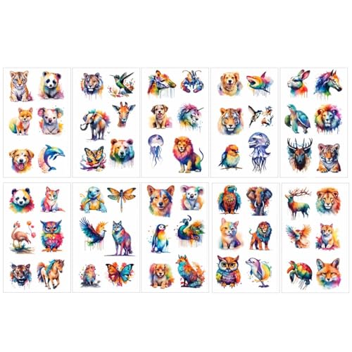 MAYCREATE® Tattoo Sticker Animal-themed Temporary Tattoos Waterproof Watercolor Style Tattoo Sticker Sets Party Decorative Temporary Tattoos Stickers for Arm, Face, Hands