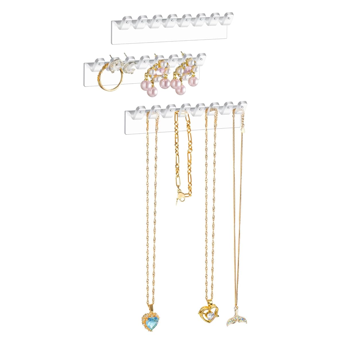 MAYCREATE® 3Pcs Acrylic Necklace Hanger Wall Mounted Transparent Necklace Organizer Hanging Jewelry Organizer, Earrings and Bracelets
