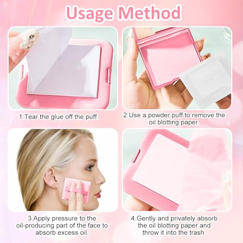MAYCREATE® 200PCS Blotting Paper for Oily Face Oil Absorbing Sheets Natural Rose Travel Compact Wipes with Mirror Puff for Men Women