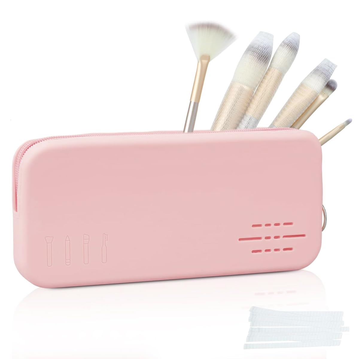MAYCREATE Makeup Brush Holder for Travel with Zippered Silicone Pouch 8.9x4 in | Pink
