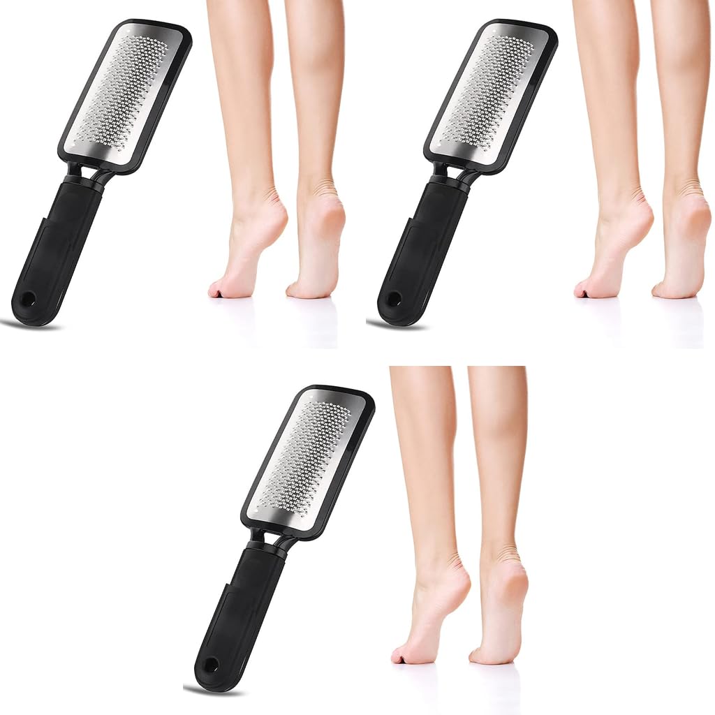 MAYCREATE Leg Heel Foot Scrubber for Dead Skin with Sharp Heavy Blades 11 x 3 in | 3PCS Stainless Steel Callus Remover