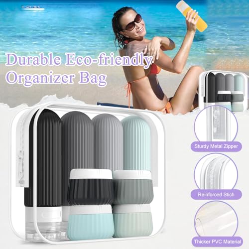 MAYCREATE® 16PCS Toiletries Travel Bottle, 90ml Silicone Travel Bottles with 40ml Face Cream Jars, Upgraded Leakproof Refillable Toiletries Travel Bottles for Lotions, Shampoo Travel Accessories