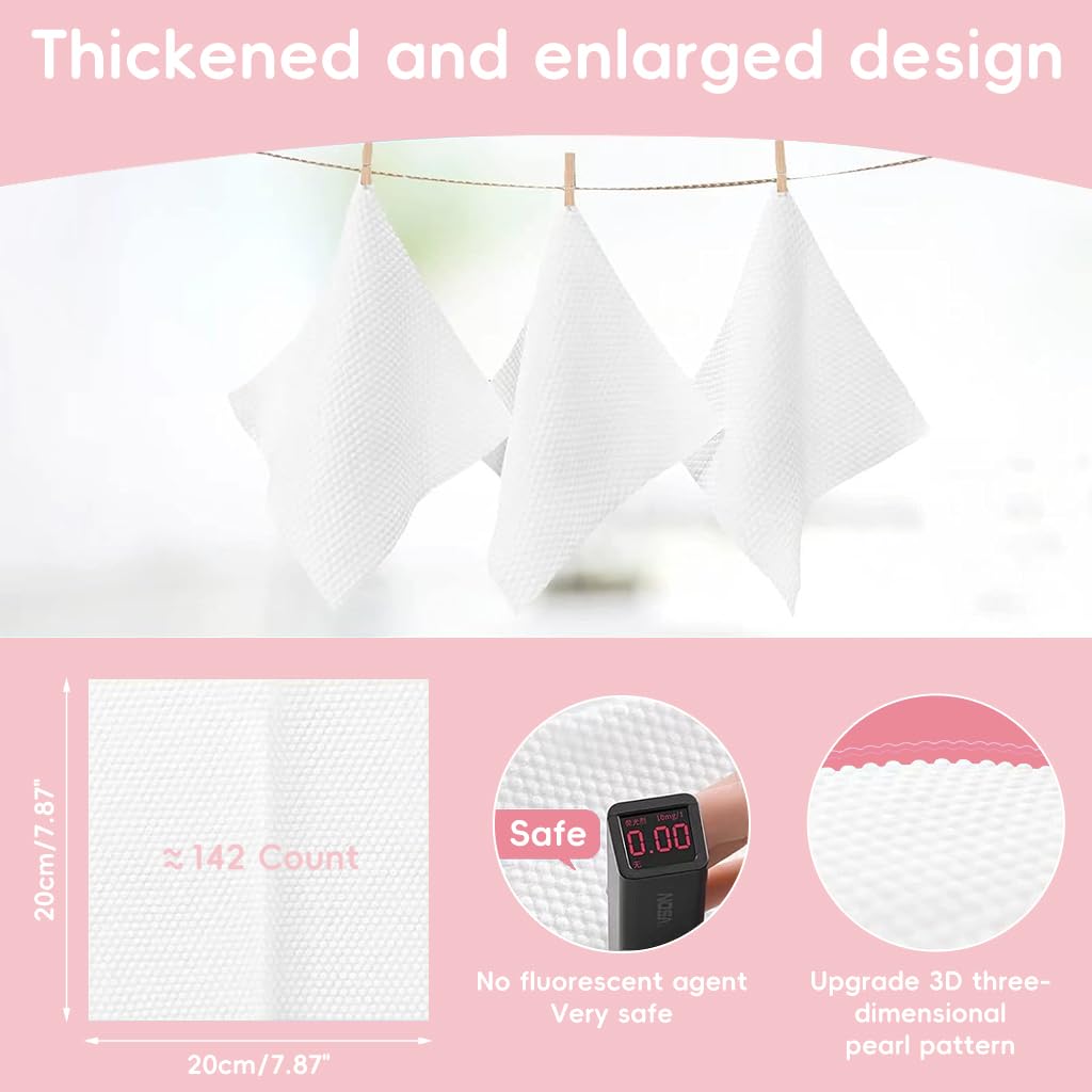 MAYCREATE Disposable Towels for Face and Skin Care 142 Count with Hanging Loop | 100% Cotton