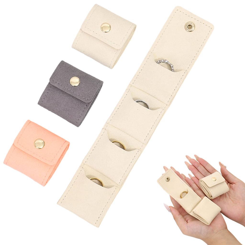 MAYCREATE Mini Travel Jewelry Bag for Trips with Snap Button Closure and PU Material | 3 Piece Organizer Set