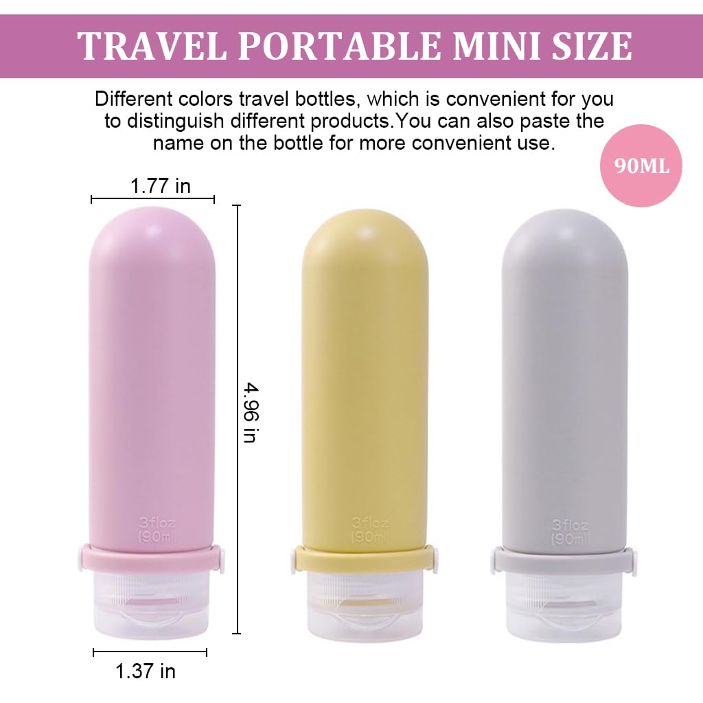 MAYCREATE Travel Bottles for Toiletries with Leakproof Lid 3pcs 90ml Silicone Containers | Refillable Lotion Dispensers