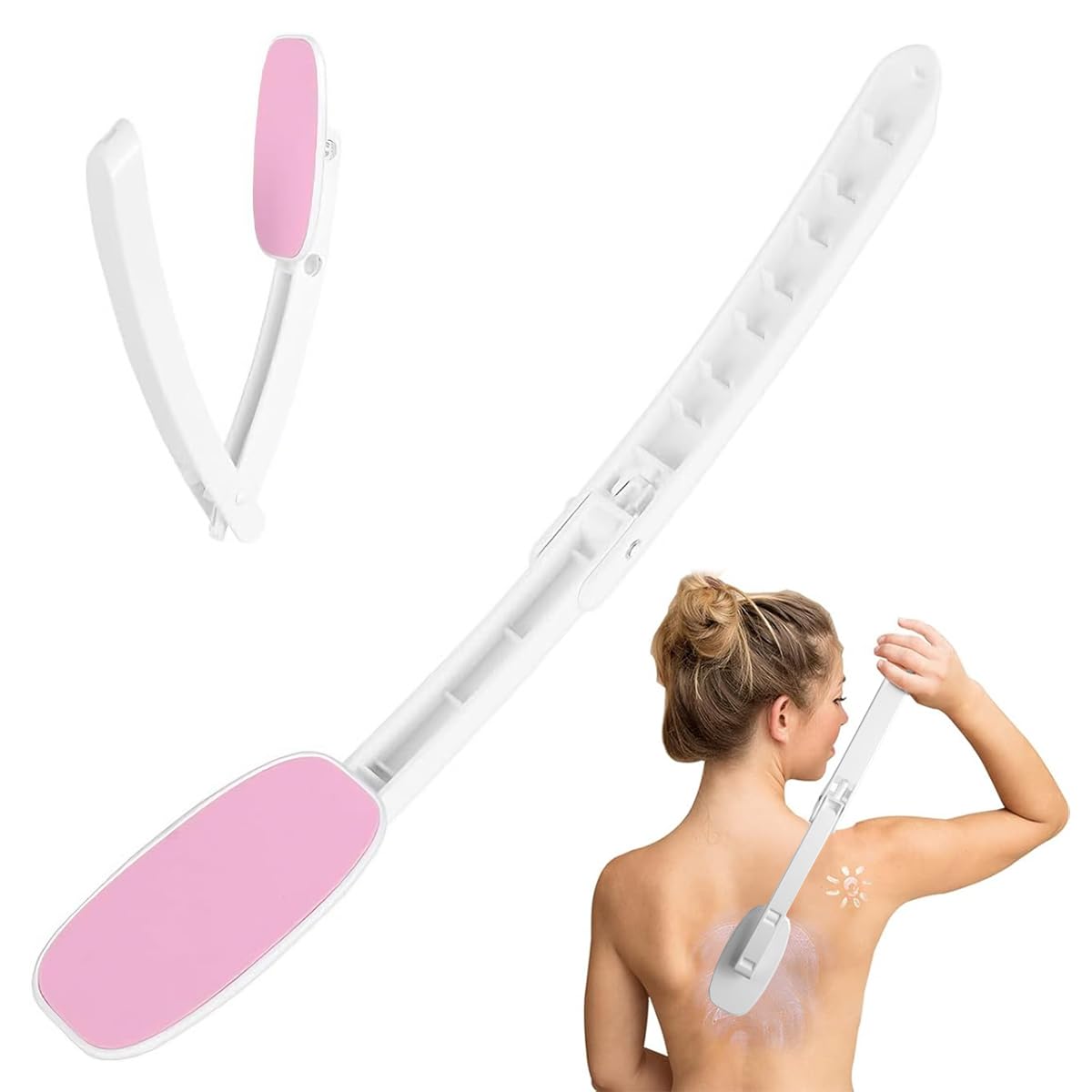 MAYCREATE® Body Lotion Applicator for Back, 13.7'' Folding Body Oil Applicator for Full Body, Curved Arm Design, Travel Body Care Product Applicator for Sunscreen, Moisturizer, Body Oil