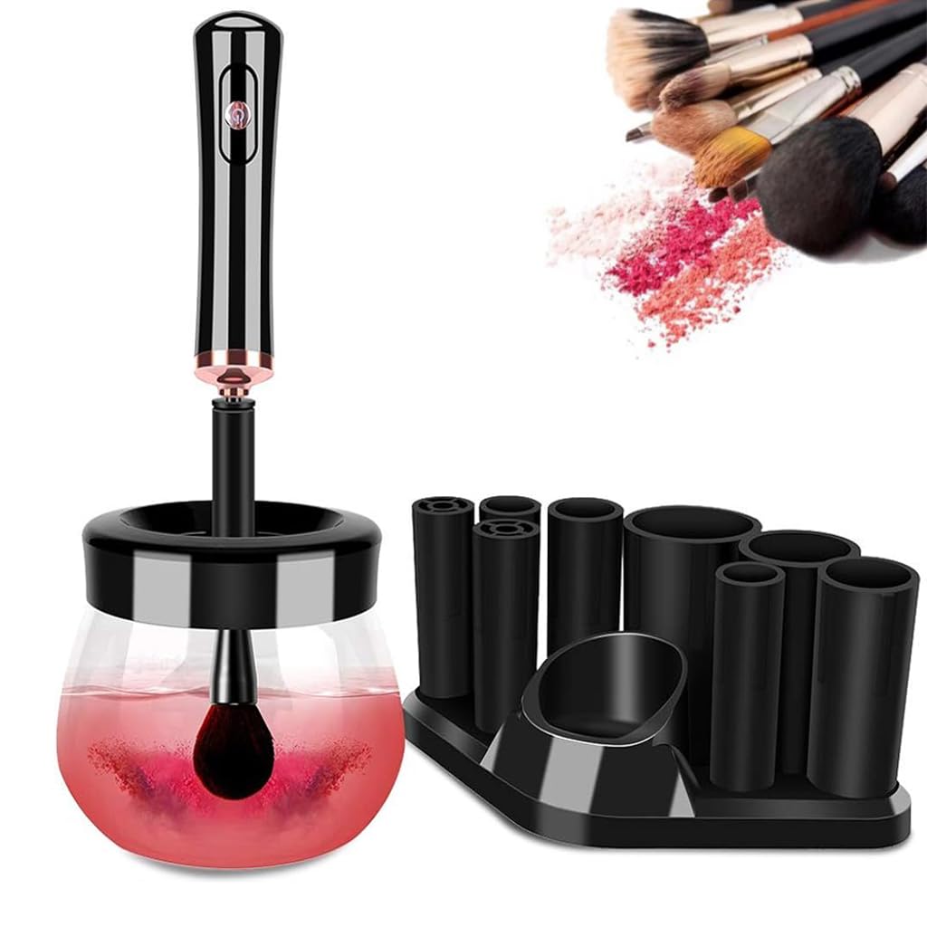 MAYCREATE® Electric Makeup Brush Cleaner and Dryer Machine, 2-in-1 Automatic Cosmetic Brush Cleaning & Drying Tool Spinner, with 8 Size Rubber Collars for All Size Brushes, Wash and Dry in Seconds