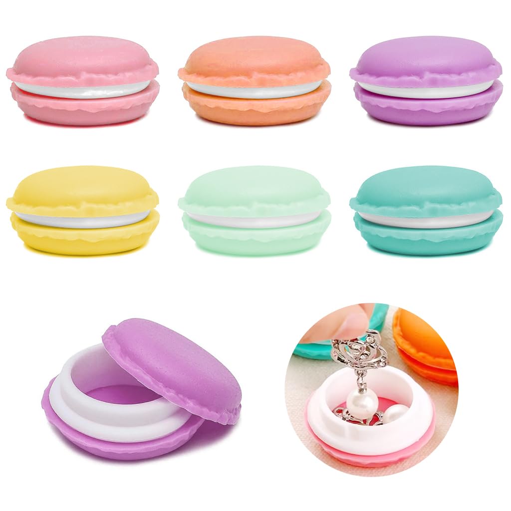 MAYCREATE 6Pcs Mini Travel Jewelry Box Creative Colorful Macaron Case Plastic Macaron Jewelry Box Storage Boxes for Makeup Bags Multi Purpose Storage Box for Earrings, Chain Bracelets, Necklace