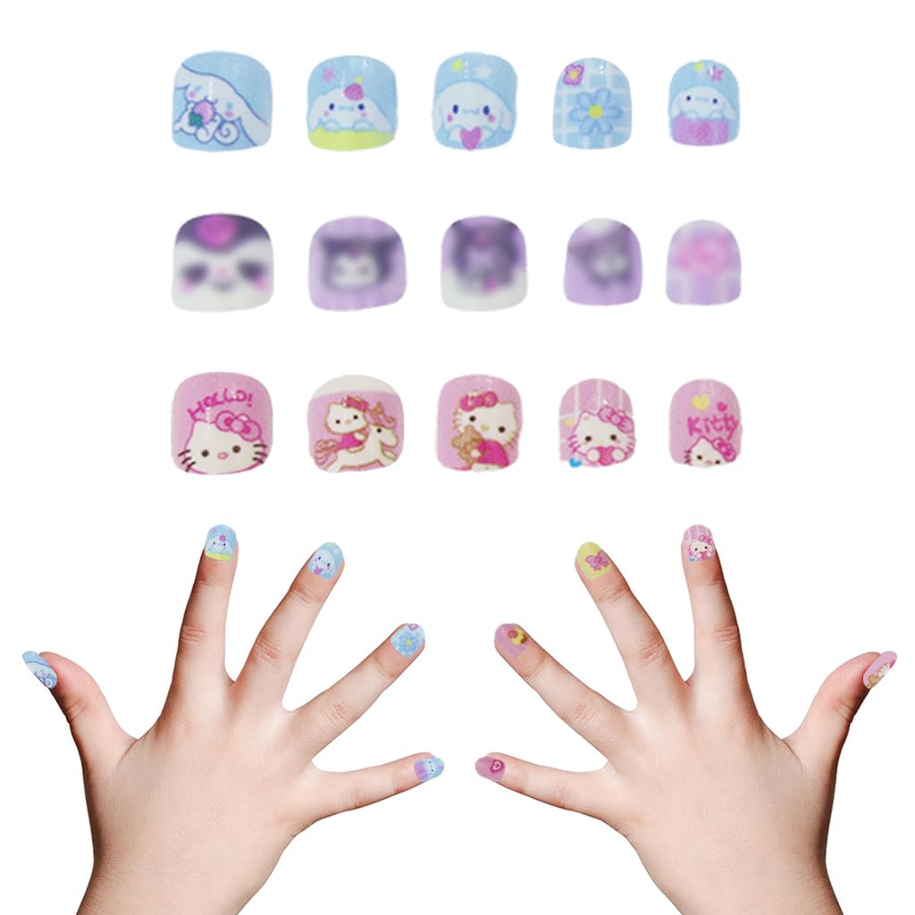 MAYCREATE Kids Press on Nails 36PCS for Girls featuring Pre Glued Full Cover Tips | Cute Rabbit Design