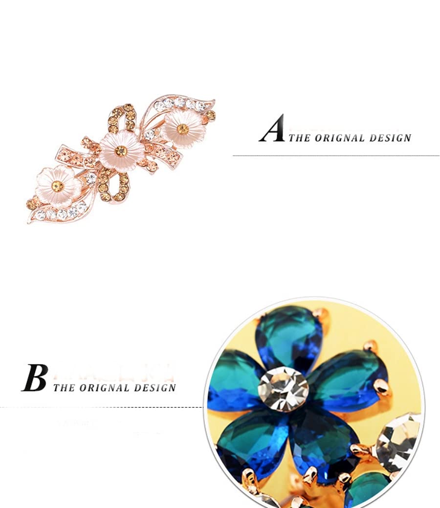 MAYCREATE Hair Clips for Women with Rhinestone Flower Design 3 Pcs 6.5×2.5 cm | Alloy Barrettes for Girls