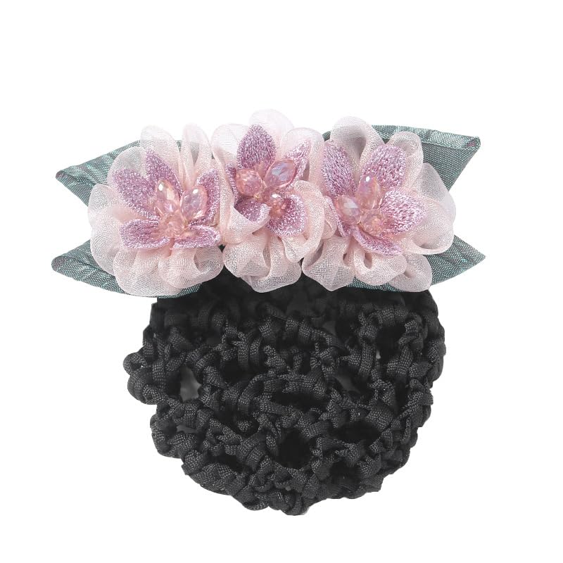 MAYCREATE® Hair Snood Net Barrette for Women Girls Gift, Floral Hair Bun Accessories Spring Clip Hairnet For Dancer Nurse Work Or Daily