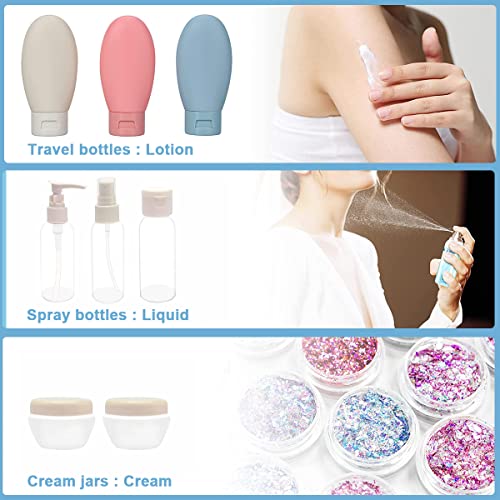 MAYCREATE® 33PCS Travel Bottles for Toiletries Refillable Bottle Empty Containers Cream Jars Spray Bottle Kit for Lotion Shower Gel Shampoo