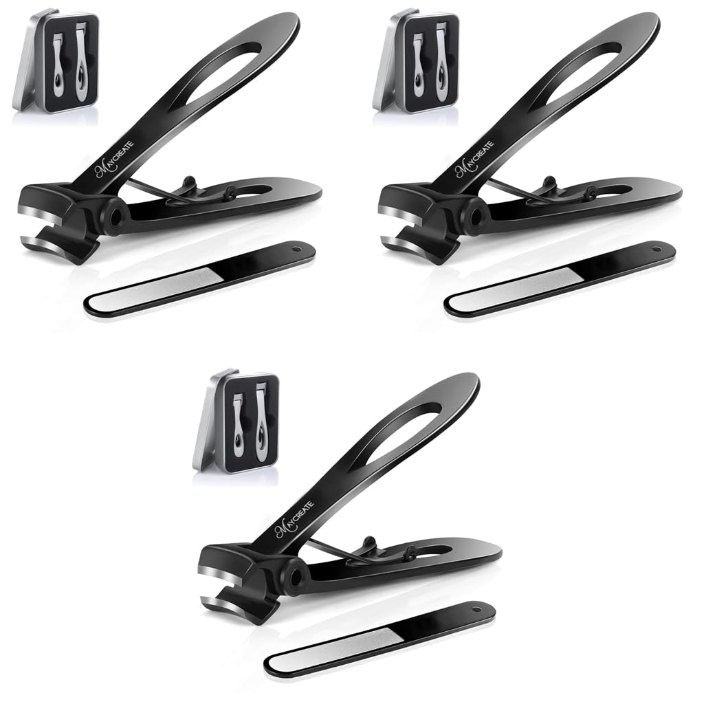 MAYCREATE Nail Cutter for Thick Nails with 180 Degree Wide Jaw and Ergonomic Handle | 3 PCS Stainless Steel Set for Men and Women