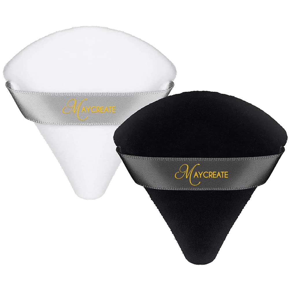 MAYCREATE Powder Puff for Makeup with Triangle and Round Design | 2pcs 7.2×7.0cm Reusable Cotton Sponges