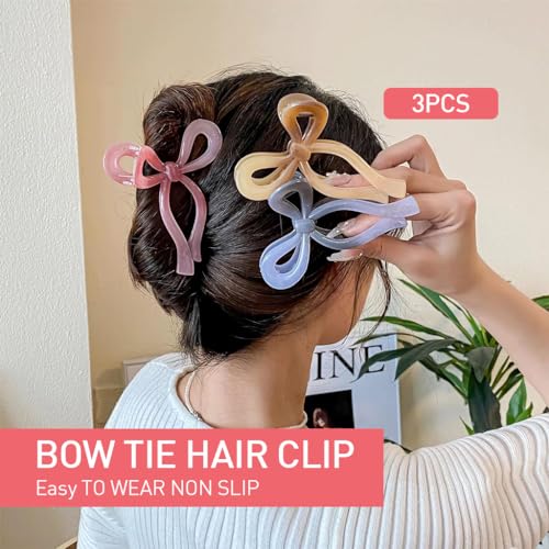 MAYCREATE 3Pcs Claw Clips for Women Aesthetic Colorful Bow Hair Clips for Girls Women Boho Large Hair Clutches Sweet Acrylic Claw Clips for Long Thin Thick Hair Cute Hair Accessories for Women