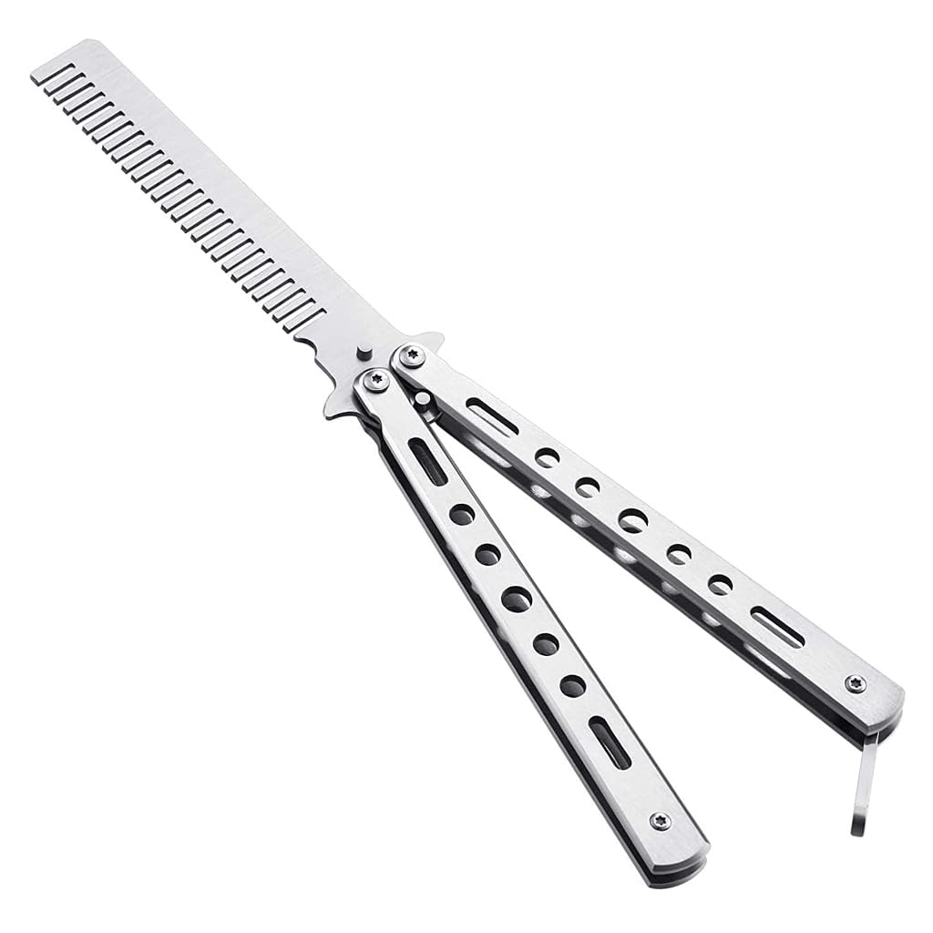 MAYCREATE Butterfly Comb for Training with Hex Screw Fixing and 22cm Folding Design | Stainless Steel